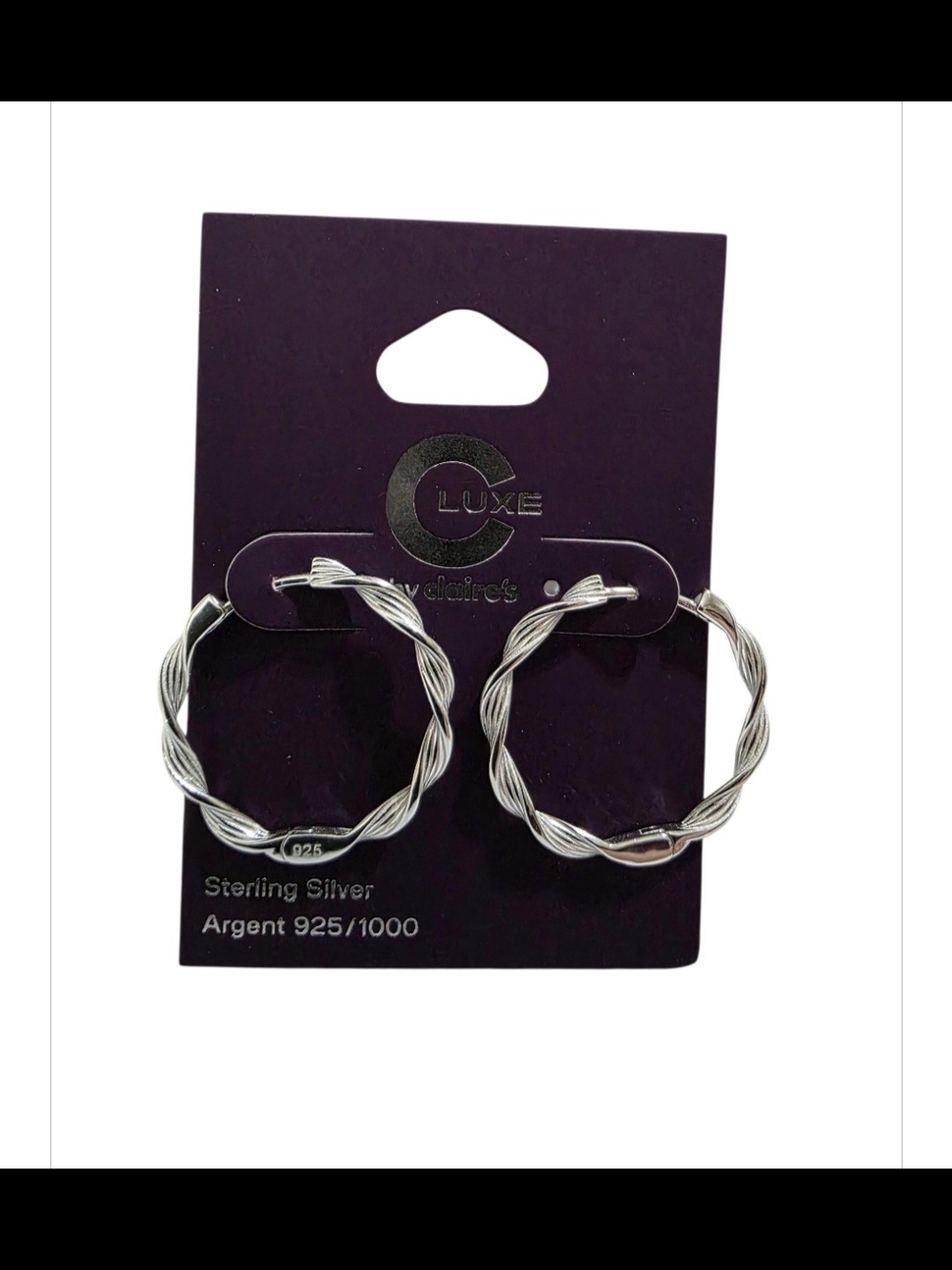 Claire’s Luxe Sterling Silver 925 Twisted Hoop Earrings NWT